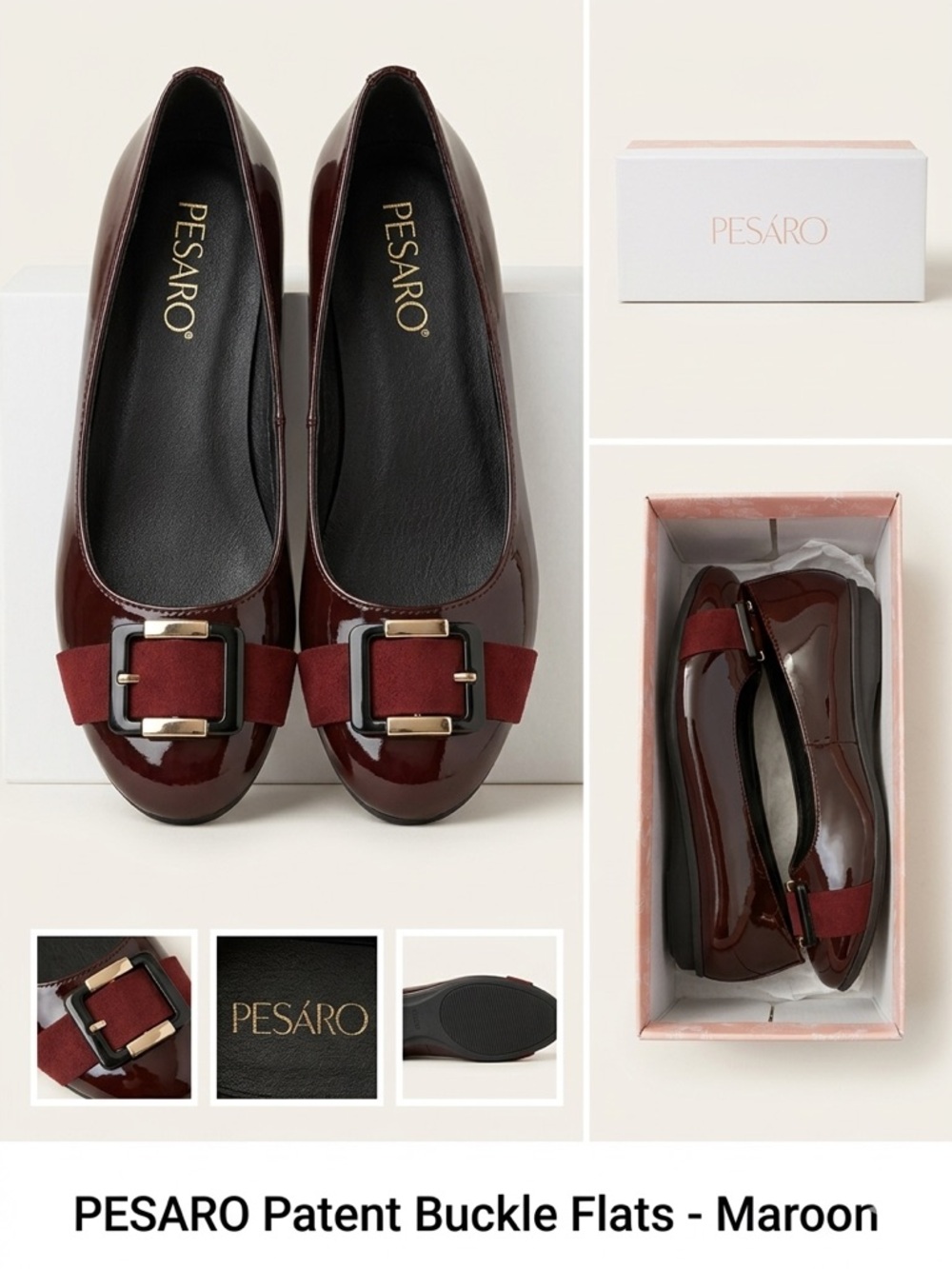 Pesaro Maroon Patent Buckle Ballet Flats